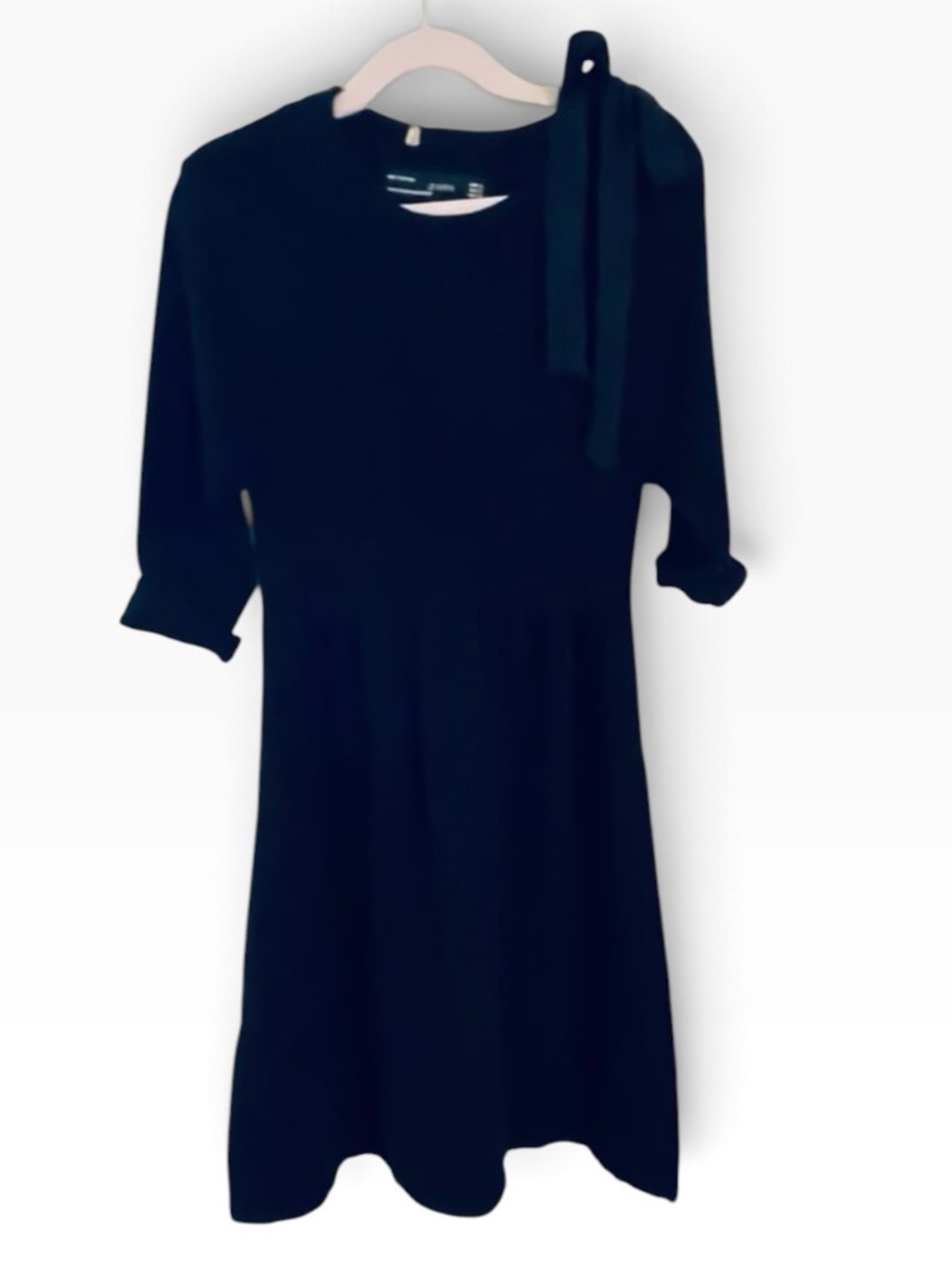 ZARA Black Dress Size S Bow Tie Detail 3/4 Sleeve